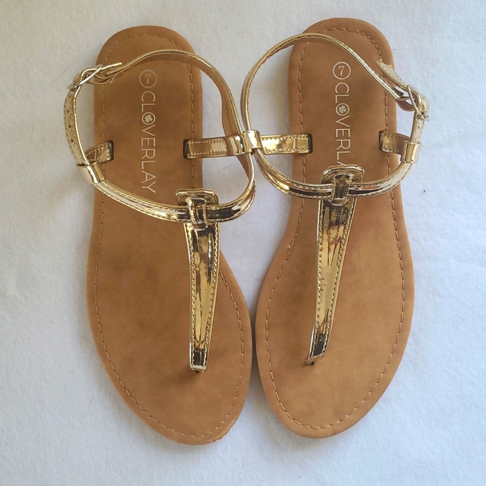 Cloverlay T Strap Gold Thong Size 7